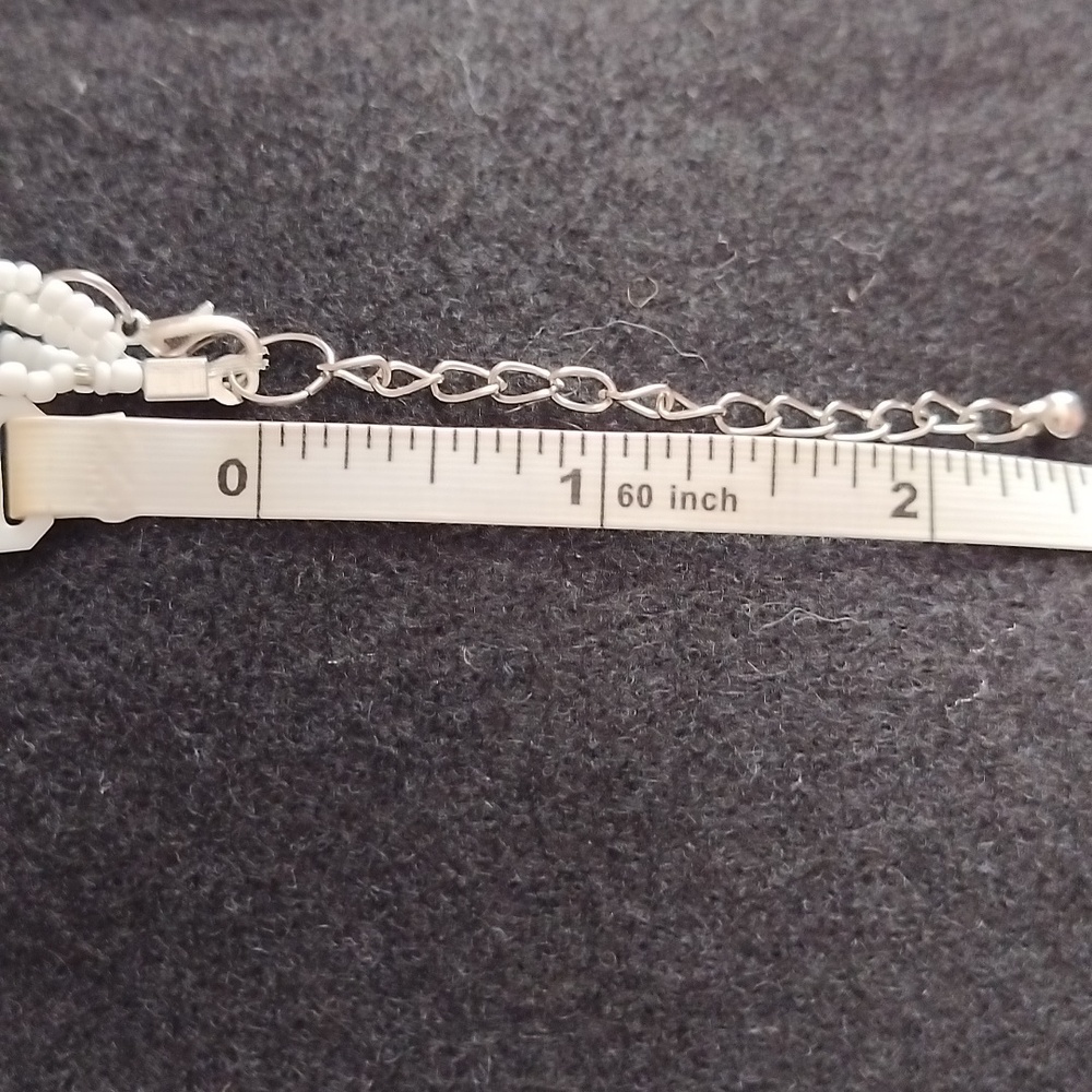 Vtg. Artisan 4 strand  white Plastic beads And lucite Signed Necklace - Picture 7 of 7